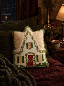 Gingerbread House Shaped Christmas Throw Pillow, Holiday Pattern Decorative Cushion, Suitable For Sofa Bed, Winter Home Decor - Multicolor - View 2