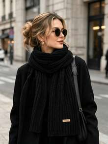 Women's Solid Color Knitted Scarf, Soft Warm Handmade Label Ribbed Collar Scarf, Casual Thickened Winter Daily Cold-Proof Shawl Scarf - Multicolor - View 7