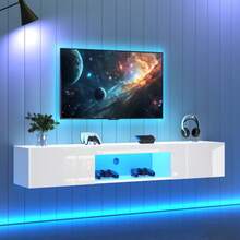 Modern Luxury Style TV Cabinet / Versatile Design TV Cabinet / Space-Saving / With LED Lighting / Easy Installation / Load Capacity: 30 Kg / Suitable For Bedroom, Workspace / 160*31*22cm White - White - View 3