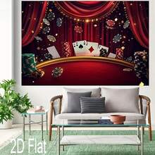 2D Plane Single Banner, Night Theme Background Cloth, Including Playing Cards, Red Curtains, Colorful Lighting And Wooden Floor Patterns, Suitable For Indoor And Outdoor Scenes Without Power Supply, Suitable For Room Decoration Banner Background. - 1 - View 6