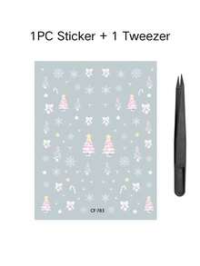 1pc Soft Pink Atmosphere Christmas Series Sticker, Light Pink Christmas Tree, Bow, Snowflake, Star Holiday Design, Adhesive Backing, Comes With Tweezers, Suitable For Phone, Earphone, Water Cup, Tablet Case Decoration - Sweet Christmas Style - View 6