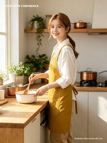 Black Waterproof Oil-Proof Cross-Back Apron, Cargo Style Style For Cooking, Baking, Kitchen Use, Unisex - Multicolor - View 7