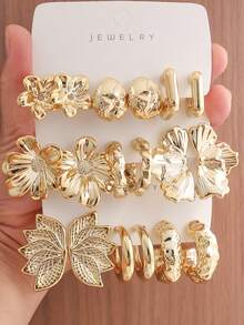 6-18PCS Gold Stud Earrings Set, Fashionable And Elegant, Suitable For Women's Daily Wear And Gatherings. (This Product Is Made Of CCB Material, Please Confirm If The Material Is Suitable For You Before Purchasing) - Multicolor - View 7
