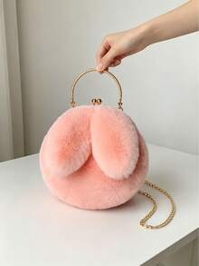 Autumn/Winter Healing Style Fluffy Rabbit Ear Metal Clasp Bag, Multi-Color Options, Handheld/Crossbody Dual-Use Girl's Bag - Multicolor - View 13