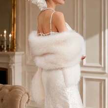 1pc Faux Cashmere Bridal Shawl Cape, Winter Warm Shawl, Suitable For Winter Wedding, Evening Party, Ball, Post-Ceremony Photo Shoot And Banquet Dress Accessory - Multicolor - View 9