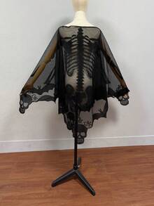 1pc Halloween Long Skeleton Rib Cage Cape Bat Cloak Anime Cosplay Costume Shawl - Multicolor - View 2