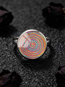 YUJUGLOW 1PC Adjustable Rainbow Gradient Spiral Pattern With 316 Stainless Steel Round Open Ring, Suitable For Women's Daily Wear - Multicolor - View 2