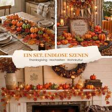 Artificial Pumpkin Collection Featuring 8 Assorted Pumpkins And 30 Artificial Maple Leaves – Perfect For Halloween And Thanksgiving Decorations. - 38pcs - View 6