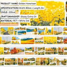 8cm*2m/Roll Golden Hometown Landscape PET Tape Countryside Golden Hometown Tape Decorative Tape For Sticker Scrapbooking Journal Card Making Stationery Loop100cm - 2M - View 10