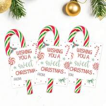 Christmas Gift Tags, Wish You A Sweet Christmas Holiday Paper Tags With Holes, Holly Bow Print Gift Label Cards, 20/50pcs Multi-Pack Options, Suitable For Christmas Gift Wrapping, Holiday Atmosphere Props, Party Props, Party Favors, Christmas Decoration - Multicolor-a - View 6