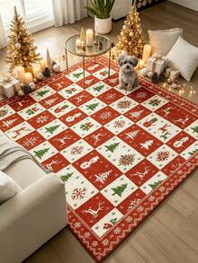 1pc Red & White Plaid Living Room Rug, Thickened Carpet, Plush Rug, Autumn/Winter Rug, Thick Rug, Living Room Area Rug, Small Area Rug, Mat, Home Decor, Large Living Room Carpet, Round Rug, Living Room Home Decoration, Room Decor, Washable Rug - Multicolor - View 2