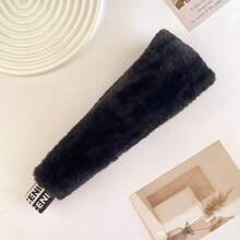 1pc 2026 Autumn/Winter New Plush Headband Faux Rabbit Fur Wide Edge Windproof Outdoor Forehead Warmer Elastic Hair Tie Solid Color Casual Polyester Fiber Anti-Cold Headband - As Shown In the Picture - View 9