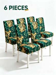 1/4/6pcs Minimalist Tropical Banana Leaf & Monstera Leaf Print Stretchable Dining Chair Covers, Dustproof Non-Slip Printed Protective Seat Covers For Home Decor, Hotel, Restaurant, Banquet, Living Room, All Seasons - Multicolor - View 14
