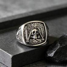 Gothic Cross Bone Men's Ring, European Style Pillar Letter Engraved Wide Band Ring, Personalized Men's Accessory, Halloween Gift - Multicolor - View 5