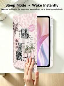 Leopard Print & Coconut Tree Protective Case, Compatible With IPad Air 8(M4)2026(11 Inch), Air 4/5 10.9 Inch, 7/8/9 Gen 10.2 Inch, Built-In Pencil Slot, Compatible With Samsung Tab S6 10.4 Inch, Compatible With Kindle 11th Gen(2022/2024), Kindle Clara 2E, Clara Colour, Clara BW(6 Inch) And Libra Colour(7 Inch), Cute Girly Fashion Design, Suitable For Birthday And Holiday - Multicolor - View 5