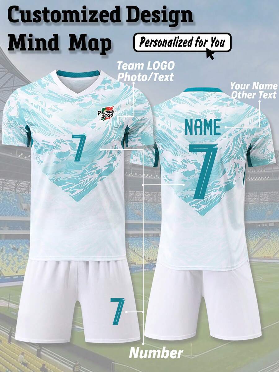 2pcs Portugal Away Style Men's Soccer Jersey, Customizable Name, Number, Logo, Team Or Sponsor, Comfortable, Suitable As Gift For Friends And Family