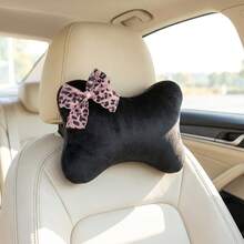 1pc Leopard Print Bow Headrest Car Neck Pillow Short Plush Headrest, Ergonomic Design, All Season Use, Women's Car Interior Accessory - A - View 7