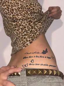 Herbal Juice Semi-Permanent Magic Tattoo Sticker - Handwritten English Inspirational Emotional Phrases Pattern 14 Days No Fading DIY Shoulder Neck Collarbone Wrist Ankle Holiday Party Gift Body Tattoo Sticker 1pc - Blue - View 4