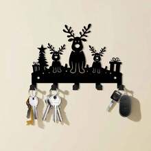 1pc Christmas Reindeer Key Hook Iron Silhouette Wall Hanging Holiday Decor Small Pendant Entryway Key Storage Rack Rustic Farmhouse Cute Vintage Nordic Winter Festive Decorative Hallway Mudroom Organizer Gift Antler Sturdy Functional - Black - View 5