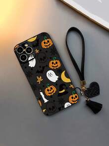 1pc Halloween Painted Thick Anti-Drop Phone Case Shell Protective Cover With Additional Accessories New Leather Heart-Shaped Hand Strap DIY Phone Case Pendant Leather Rope Tassel Short Wrist Strap Charm Compatible With IPhone Compatible With Samsung Galaxy Compatible With Xiaomi 11/12Pro Compatible With Redmi - Multicolor - View 4
