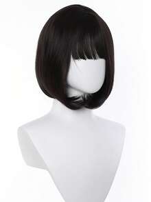 12 Inch Black Straight Bob Wig With Bangs, Elegant Short Hair, Suitable For Holiday Party And Date Styling - Multicolor - View 5