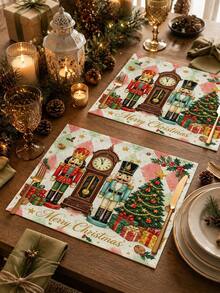 Christmas Table Runner, Pillowcase, Placemat, Nutcracker Ballerina Christmas Tree Clock Diamond Plaid Table Runner, Holiday Home Decor Table Runner Cushion - Multicolor - View 5