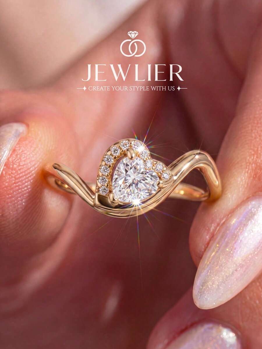 1件半月心形波浪戒指，鑲嵌立方鋯石，女款復古銀色派對生日戒指，時尚珠寶禮物
