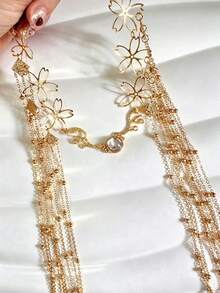 1pc New Gold Elegant Exquisite Hair Chain, Suitable For Wedding Dress, Cold Shoulder Outfit, Head Accessory, Gold Bohemian Style Headpiece - Gold - View 3