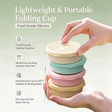 Portable Foldable Silicone Straw Cup With Lanyard, Compact Travel Water Cup With Built-In Straw, Space-Saving Design For Outdoor Use - Multicolor - View 3