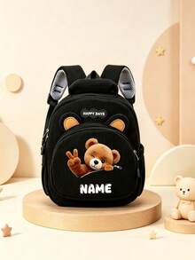 1pc Mini Personalized Custom Bear Backpack, Casual Versatile Zipper Bear Theme Print, Nylon Material With Zipper Closure, Adjustable Shoulder Strap, Handheld, Suitable For School, Shopping, Daily Commute, Outdoor Travel. Birthday Gift. - Multi-color-striped Fleece 2501 - View 7