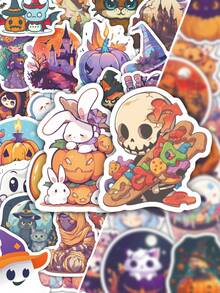 Bộ 50 miếng nhãn dán phong cách anime Halloween, hình ma bí ngô phù thủy dễ thương, phù hợp để trang trí sổ tay, scrapbook, bình nước, phụ kiện tiệc Halloween rùng rợn - Nhiều màu - Xem 2