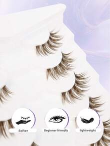 7 Pairs New Half Eyelashes, Brown Soft Natural Cat Eye Design, Makeup Tool Long Thick False Eyelashes - Cat Eye Lashes - View 2