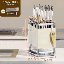 1pc Integrated Knife Holder Storage Rack, Multifunctional Wall‑Mounted & Countertop Dual‑Use Draining Cutlery Organizer, Kitchen Utensil Storage Holder - Multicolor - View 12