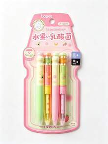 4/1pc Fruit Cartoon Erasable Gel Pen Set Macaron Fresh Yogurt Click Pens Student Erasable Writing & Problem Solving Stationery Kids Small Gift - Multicolor - View 7