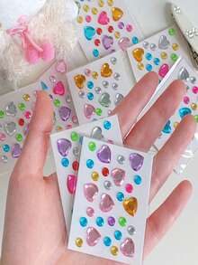 5Pcs/10Pcs Camera Stickers Ins Style Heart Diamond 3D Decorative Glitter Scrapbook Stickers Crystal Phone Decoration Stickers Makeup Decals DIY Handmade Decor Material, Random Color - Color Sticker - View 3
