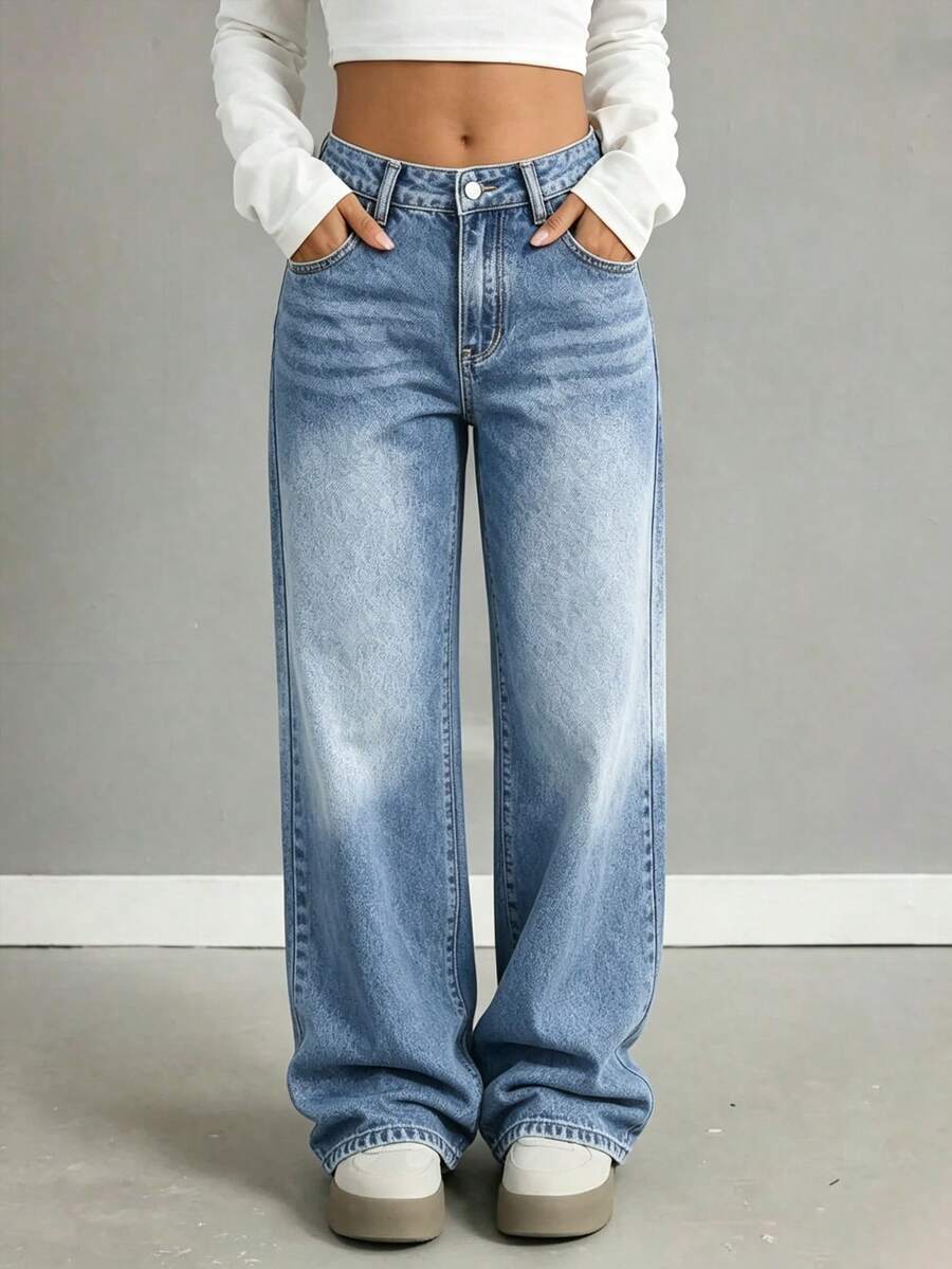Tween Girl Summer Fashion Washed Button Pocket Distressed Denim Jeans - Blue - View 1