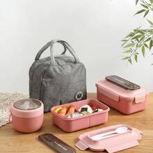 1pc Lunch Box - With Cutlery, Bento Box With Spoon And Fork, Microwave Lunch Box, Insulated Bento Lunch Bag - Multicolor - View 4
