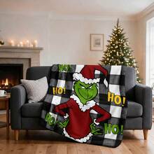 The Grinch Soft & Comfortable 1pc All-Over Print Modern Flannel Christmas Nap Blanket - Christmas Tree - Polyester Nap Blanket - Digital Printing Technology, Suitable For Sofa, Bed, Travel, Office Home Decor - Multicolor - View 1