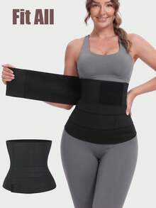 1pc Women Waist Wrap Waist Trainer Girdle ,Waist Trainer Girdle,Tummy Control,Curves,Suitable For Daily Wear Or Training,Sports - Black - View 2
