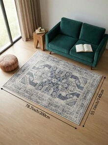 1pc Light Blue Bohemian Living Room Rug. Suitable For Kitchen, Dining Room, Bedroom, Room Holiday Decor, Indoor/Outdoor, Office, Lobby, Anti-Slip Doormat, Bathroom Rug, Hallway, Study Gaming Area Rug. - Dusty Blue - View 16