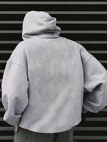 Men's Full Zip Hoodie Sweatshirt, Loose Fit Basic Casual Hooded Sweatshirt Jacket, Autumn/Winter - Light Grey - View 5