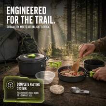 Portable Camping Cookware Set Lightweight Non‑Stick Outdoor Cooking Pot Pan Kit With Storage Bag For Hiking Backpacking Picnic - Grey - View 5
