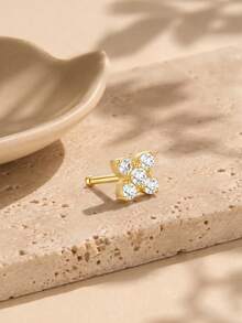 1件 925純銀 L型四葉草鼻釘，低過敏性鼻環穿刺飾品，中性款，適合日常佩戴與送禮 - 金色 - 查看 4