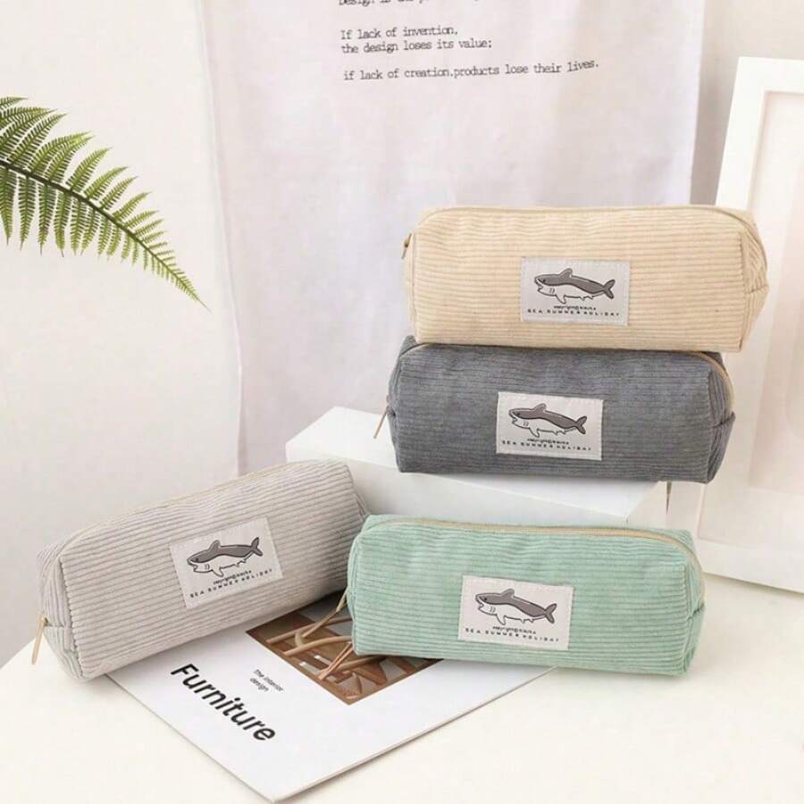 Shark Embroidery Pencil Case, Cute Big Shark Square Highly Attractive Stationery Storage Bag, Compact And Adorable Pencil Pouch For Primary And Middle School Students - Multicolor - View 1