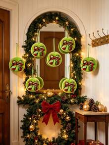 6pcs Lime Green Plush Christmas Ball Ornaments With Colorful Bows, Christmas Green Plush Hanging Decorations, Christmas Ball Ornaments, Christmas Tree Decorative Balls - Suitable For Christmas Tree Decoration, Party Decoration, Gifts, Christmas Decoration, Christmas Tree Hanging Decorations, Holiday Hanging Decorations, Home Decoration, Room Decoration, Winter Christmas Decoration, Christmas Gifts, Christmas Decoration - Multicolor - View 8