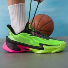 Under Armour Sepatu basket pria dengan bantalan elastisitas tinggi, bagian atas dan sol luar berbahan jala yang bernapas dan tahan lama untuk performa di lapangan dalam ruangan. - Hijau/Hitam/Merah Muda - View 3