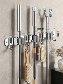 1pc 4-Clip 5-Hook Aluminum Wall-Mounted Bathroom Mop Holder, Broom Rack, Storage Rack, Drill-Free Mop Holder, Suitable For Bathroom And Balcony - Multicolor - View 11