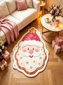 1c, Christmas-Themed Cartoon Santa Claus-Shaped Rug, Seasonal Decorative Mat, With Festive Design, Christmas Ornament, Perfect Christmas Gift, Perfect For Christmas And New Year Celebrations, Decorative Rug, Bedroom Decoration, Small Rug, Carpet, Home Decor, Living Room Rug, Small Living Room Rug, Bedroom Rug, Living Room Home Decor, Outdoor Rug, Enhances Home Style, Suitable For Adding Charm To The Home. - Multicolor - View 3