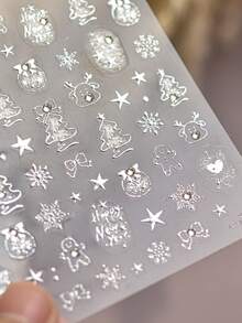 1 Crystal Diamond Silver Pink Embossed Nail Art Charm Sticker Popular Self-Adhesive Winter Nail Charm Sticker Cute Christmas Nail Decoration Sticker DIY - Silver - View 2