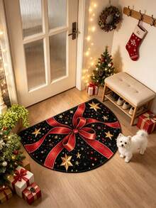 1pc Red Ribbon Pattern Floor Mat, Bathroom Mat, Bathroom Rug, Door Mat, Small Rug, Carpet, Floor Mat, Home Decor, Area Rug, Outdoor Mat, Home Decor, Area Carpet, Bedroom Rug, Washable Carpet - Multicolor - View 2